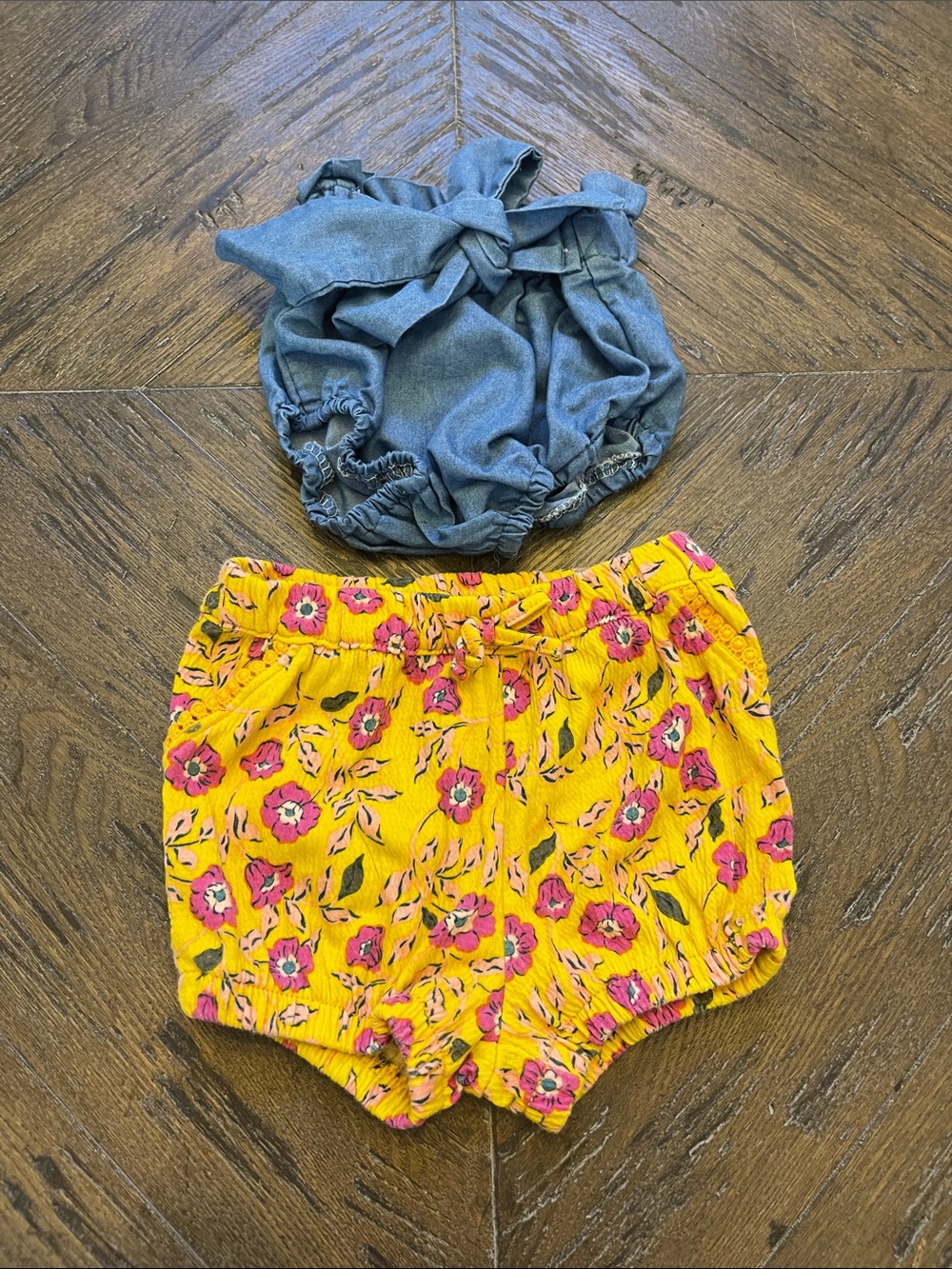 Carter's Yellow Floral Shorts with Blue Denim-Style Bloomers